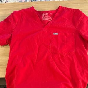 Figs Bright Red V-Neck Scrub Top